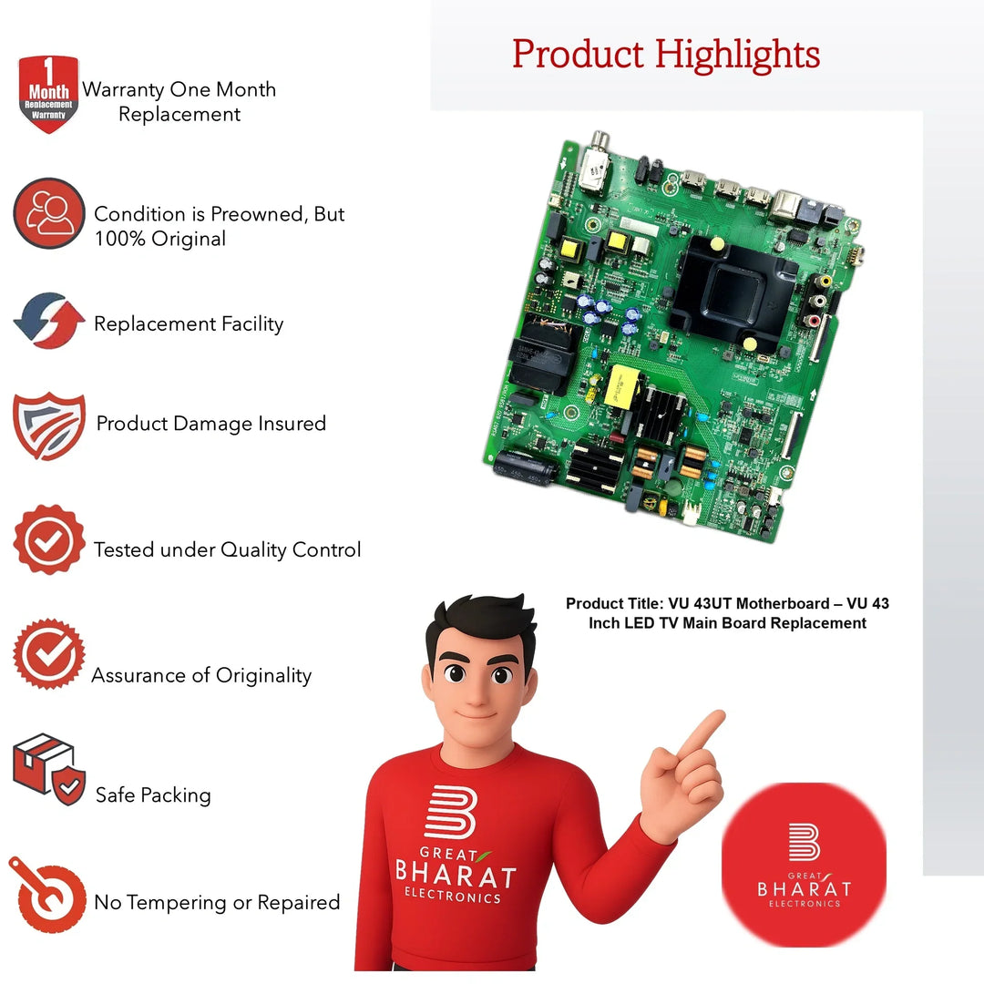 VU 43UT Motherboard – VU 43 Inch LED TV Main Board Replacement - Great Bharat Electronics