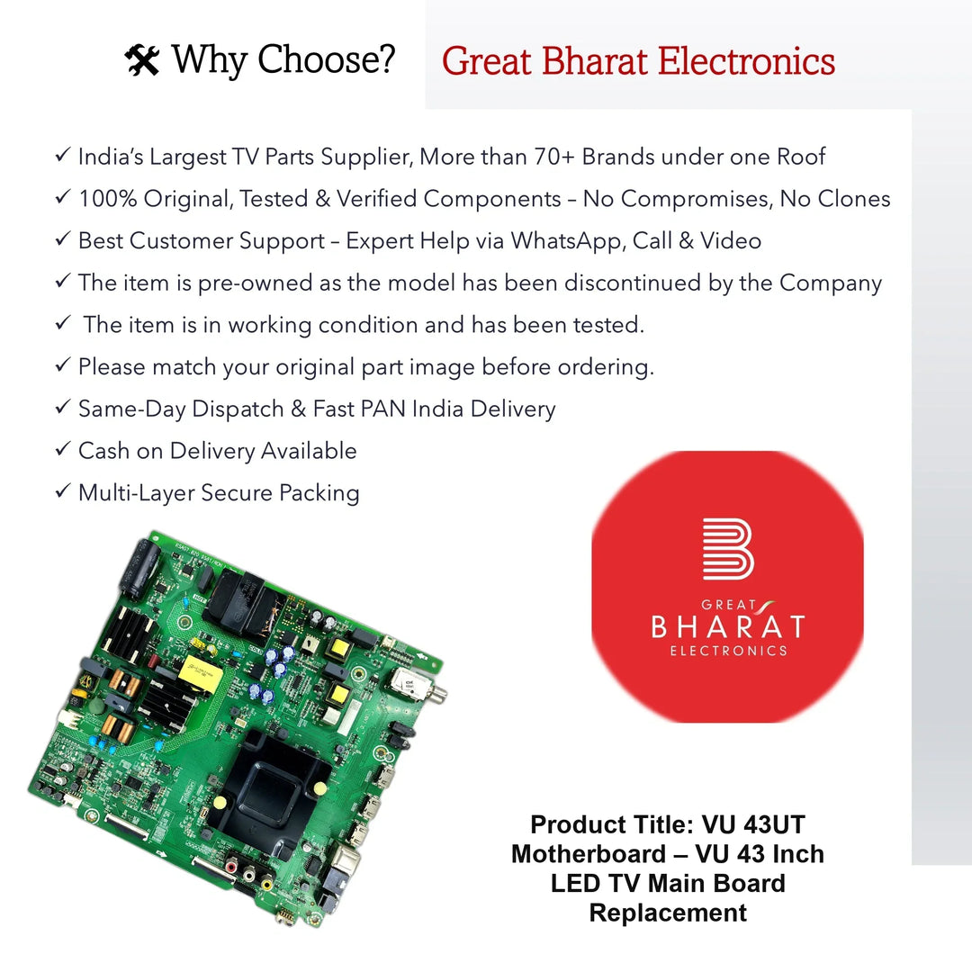 VU 43UT Motherboard – VU 43 Inch LED TV Main Board Replacement - Great Bharat Electronics