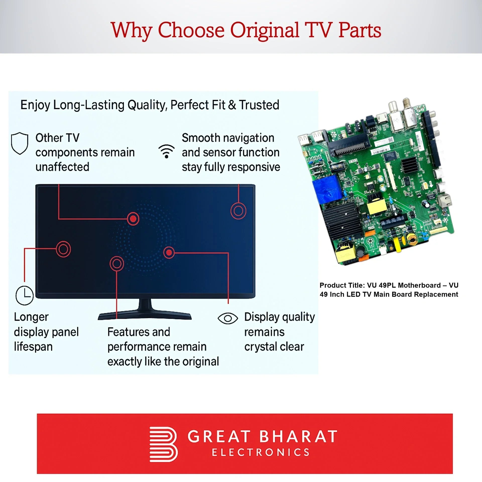 VU 49PL Motherboard – VU 49 Inch LED TV Main Board Replacement - Great Bharat Electronics