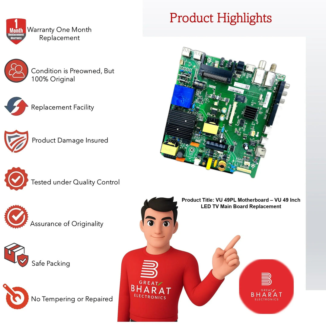 VU 49PL Motherboard – VU 49 Inch LED TV Main Board Replacement - Great Bharat Electronics