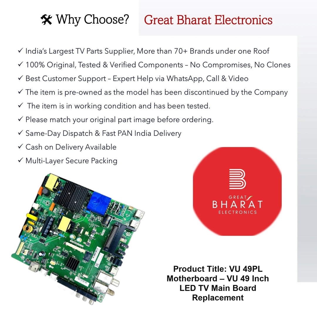 VU 49PL Motherboard – VU 49 Inch LED TV Main Board Replacement - Great Bharat Electronics