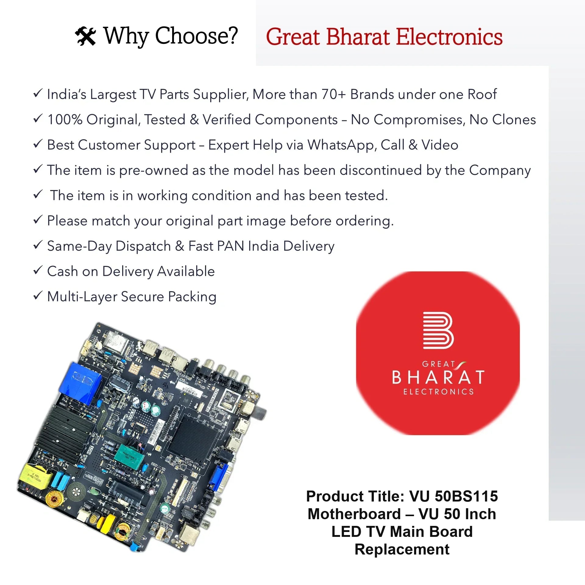 VU 50BS115 Motherboard – VU 50 Inch LED TV Main Board Replacement - Great Bharat Electronics
