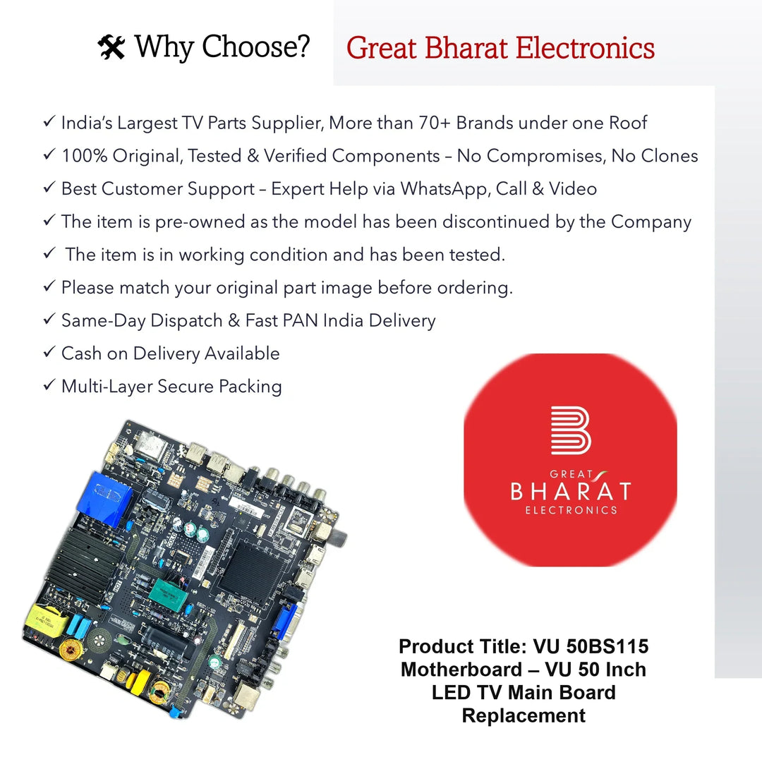 VU 50BS115 Motherboard – VU 50 Inch LED TV Main Board Replacement - Great Bharat Electronics