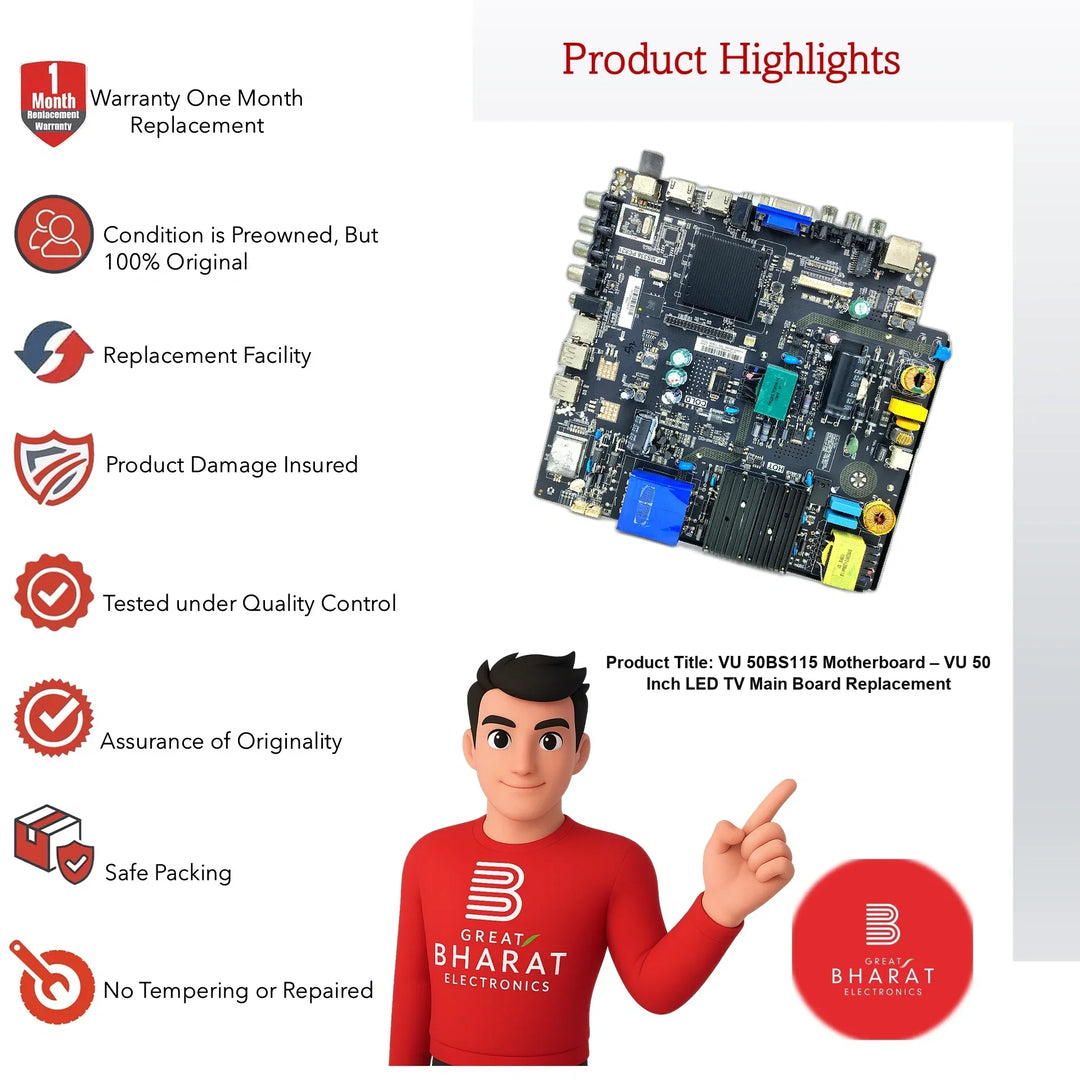 VU 50BS115 Motherboard – VU 50 Inch LED TV Main Board Replacement - Great Bharat Electronics