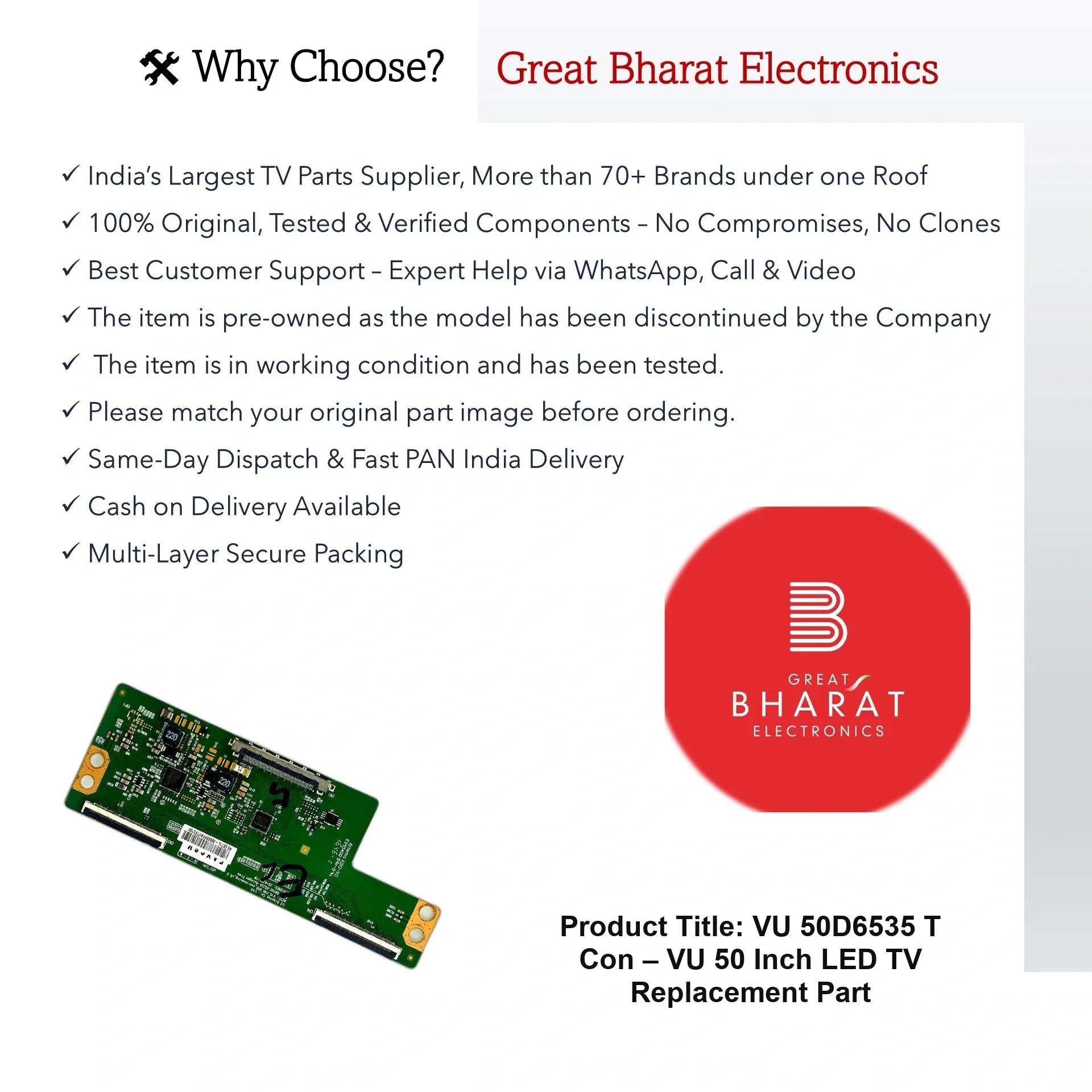 VU 50D6535 T-Con Board – VU 50 Inch LED TV Replacement Part - Great Bharat Electronics