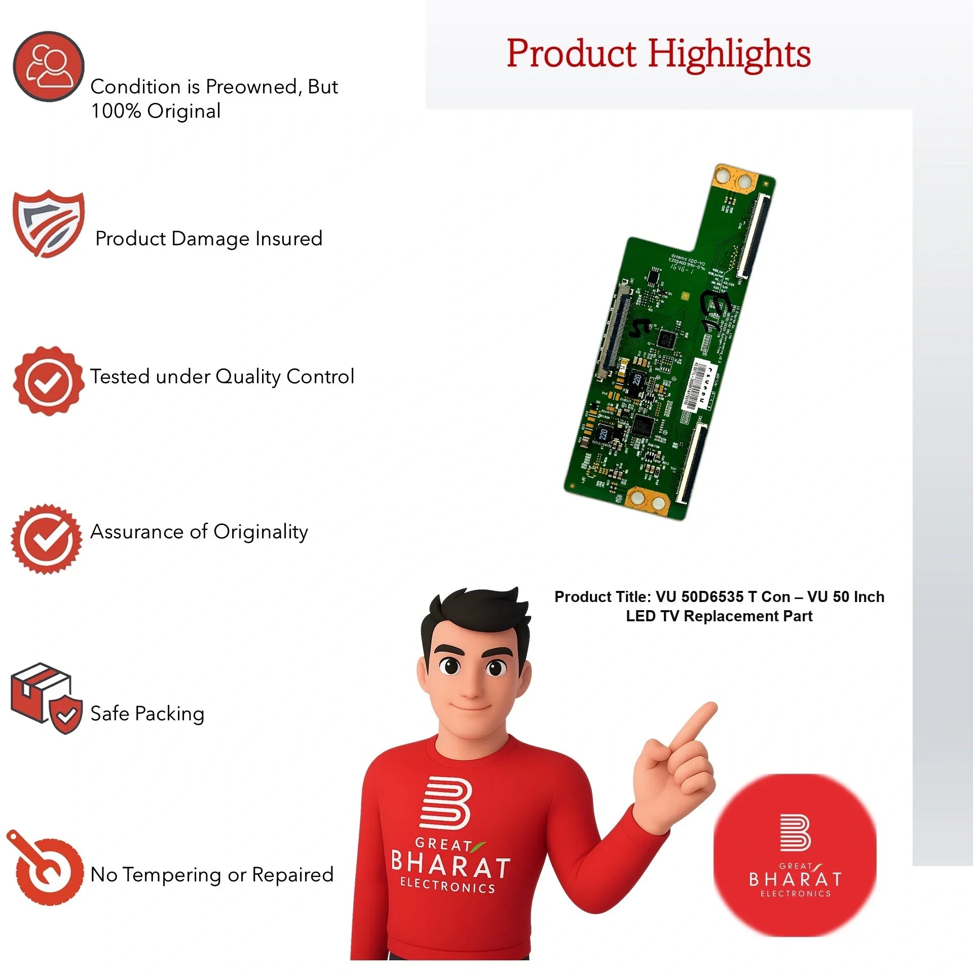 VU 50D6535 T-Con Board – VU 50 Inch LED TV Replacement Part - Great Bharat Electronics