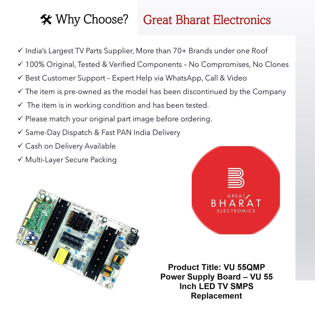 VU 55QMP Power Supply Board – VU 55 Inch LED TV SMPS Replacement - Great Bharat Electronics
