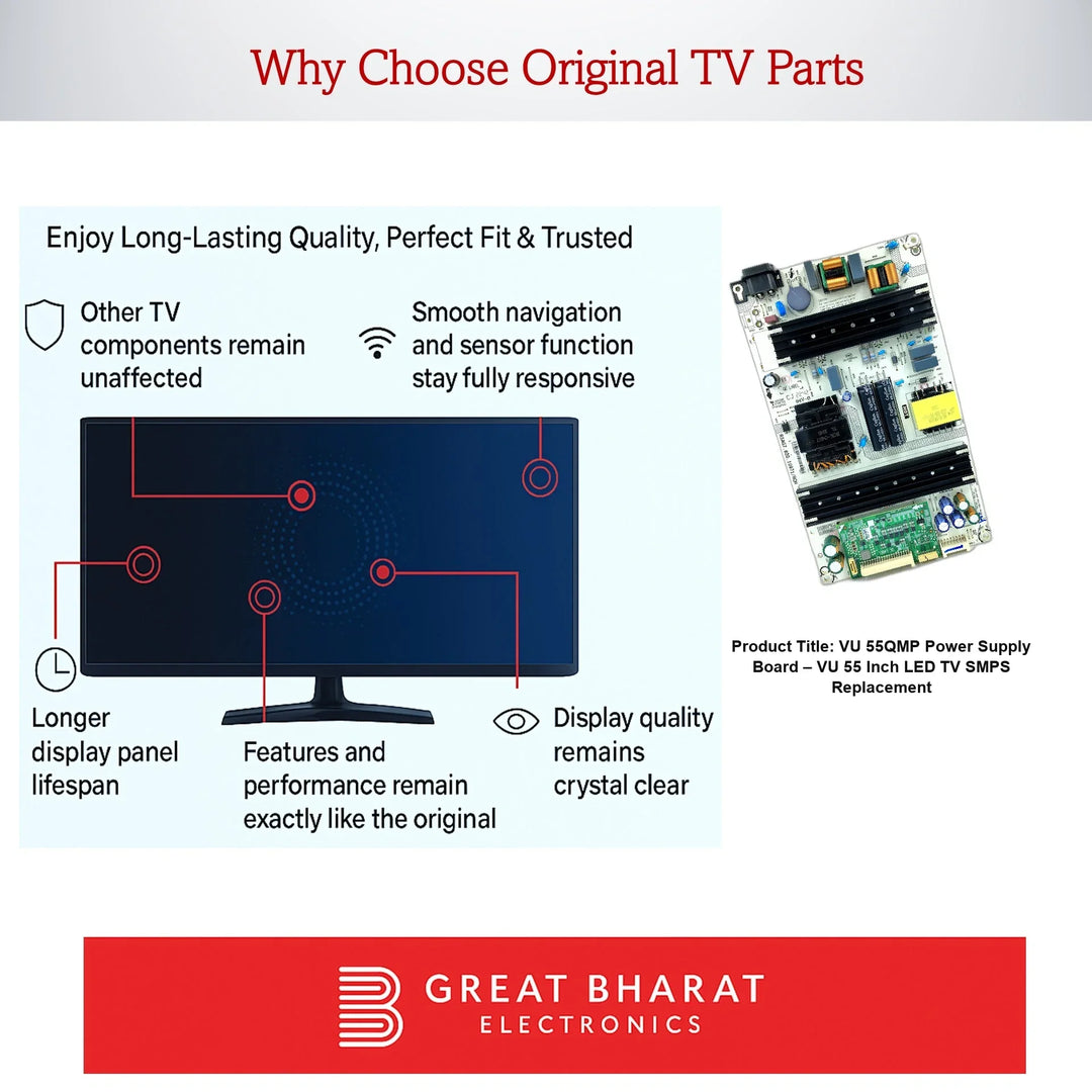 VU 55QMP Power Supply Board – VU 55 Inch LED TV SMPS Replacement - Great Bharat Electronics