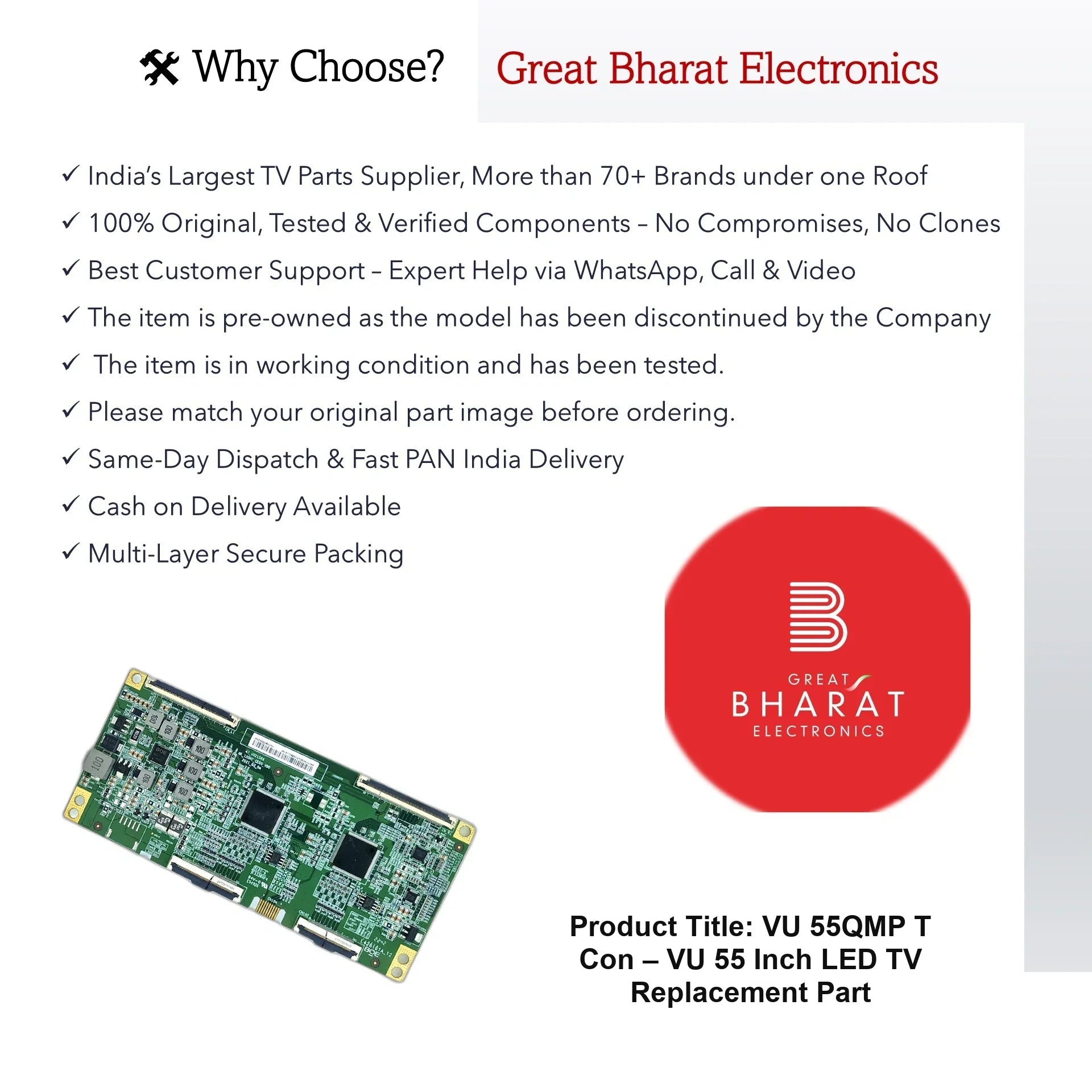 VU 55QMP T-Con Board – VU 55 Inch LED TV Replacement Part - Great Bharat Electronics
