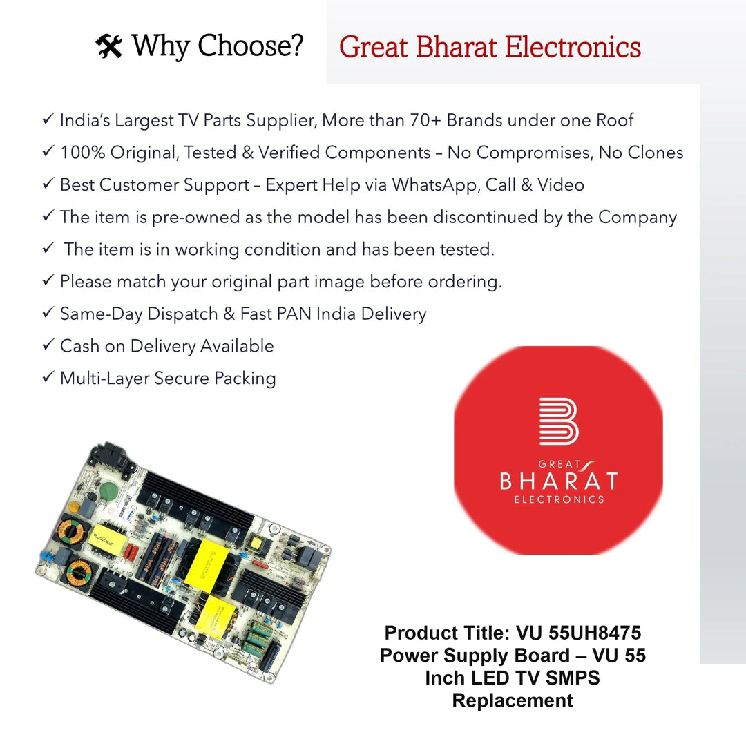 VU 55UH8475 Power Supply Board – VU 55 Inch LED TV SMPS Replacement - Great Bharat Electronics