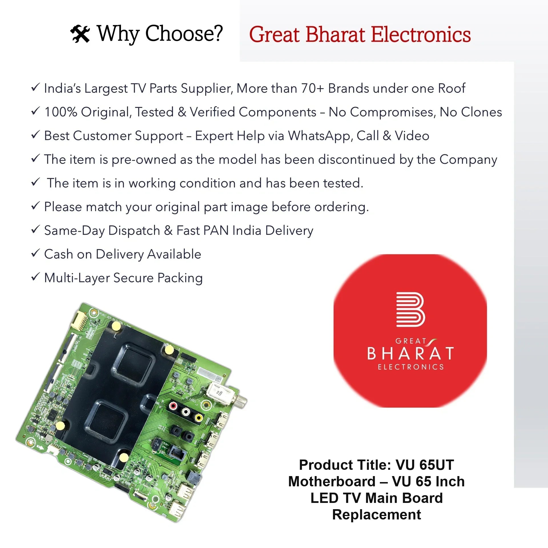 VU 65UT Motherboard – VU 65 Inch LED TV Main Board Replacement - Great Bharat Electronics