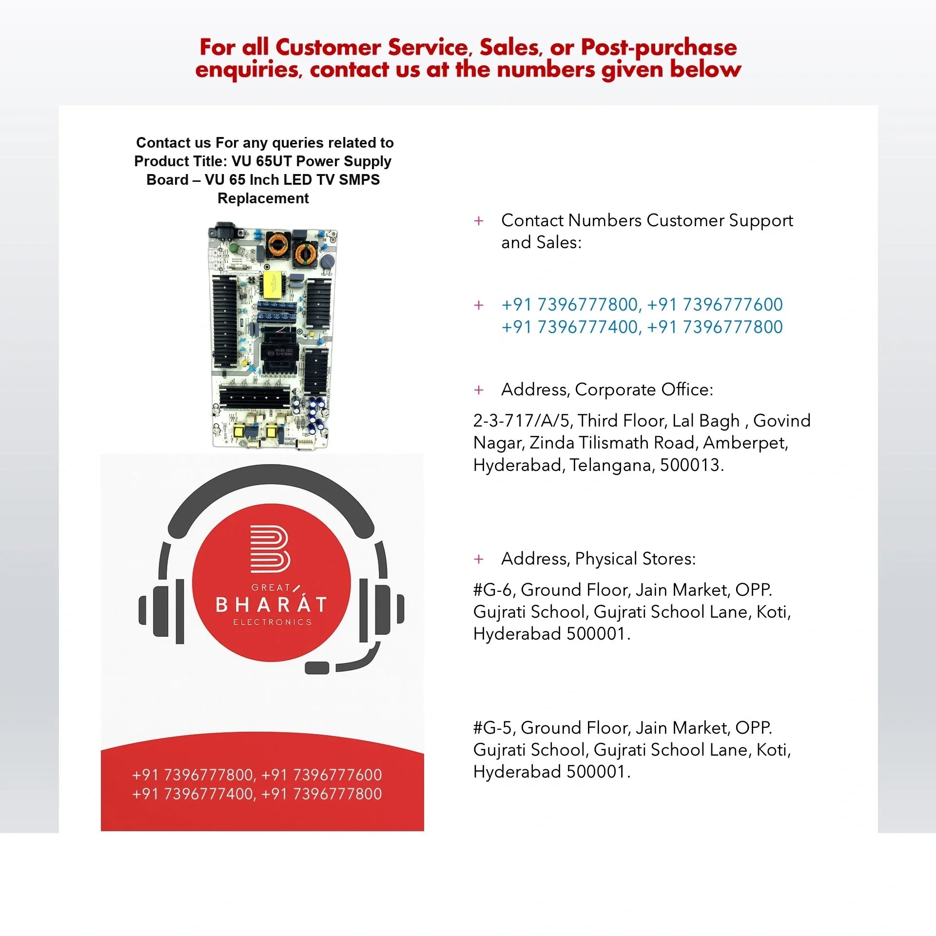 VU 65UT Power Supply Board – VU 65 Inch LED TV SMPS Replacement - Great Bharat Electronics