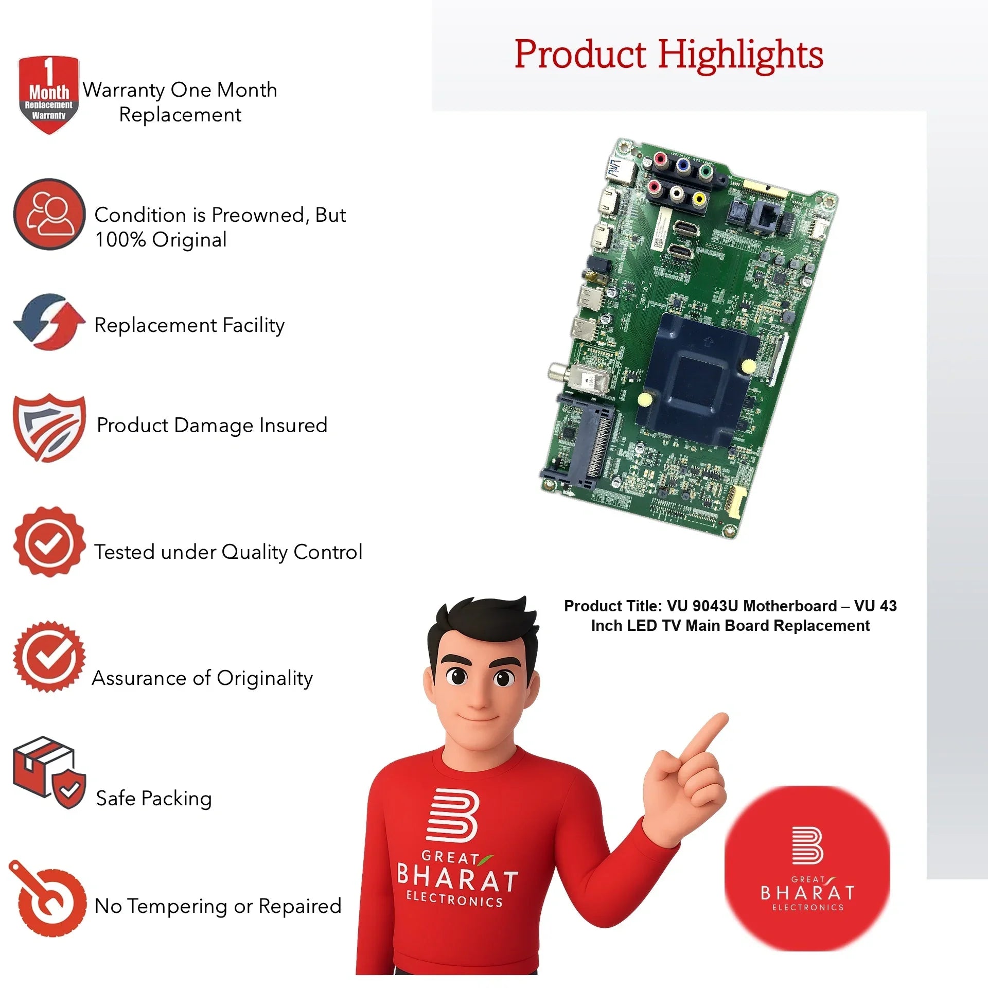 VU 9043U Motherboard – VU 43 Inch LED TV Main Board Replacement - Great Bharat Electronics