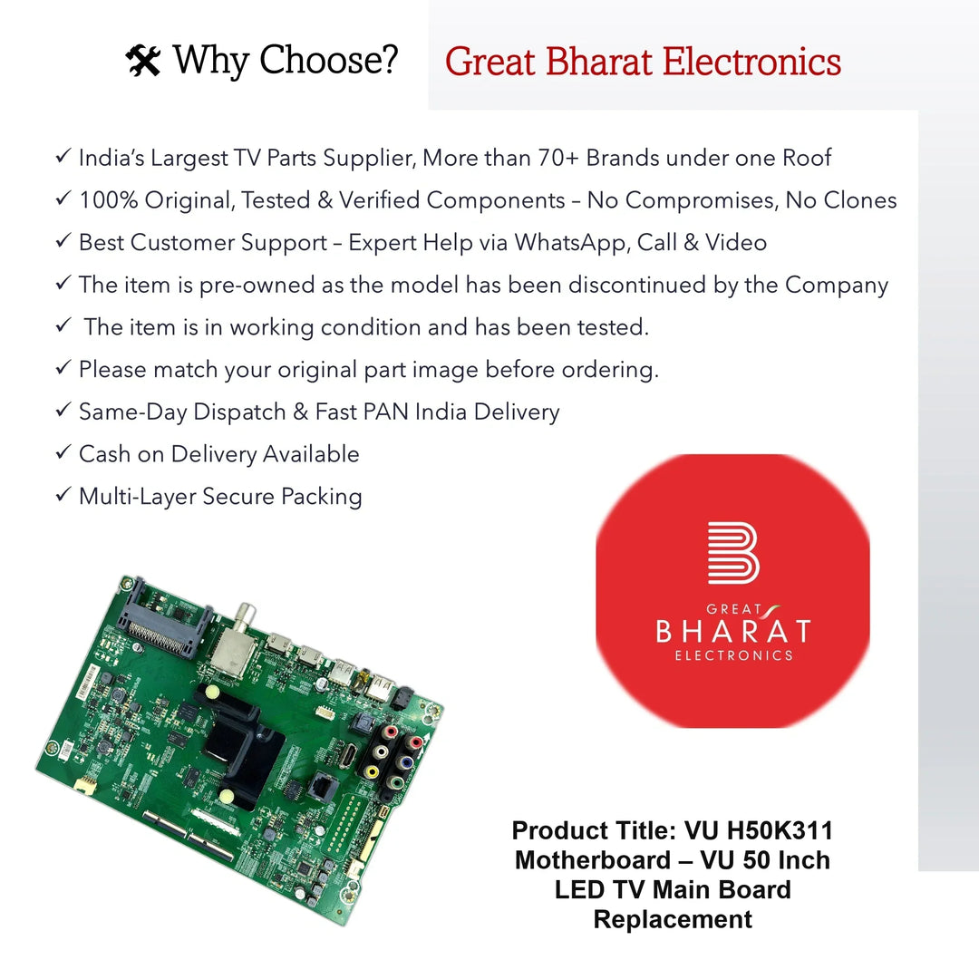 VU H50K311 Motherboard – VU 50 Inch LED TV Main Board Replacement - Great Bharat Electronics