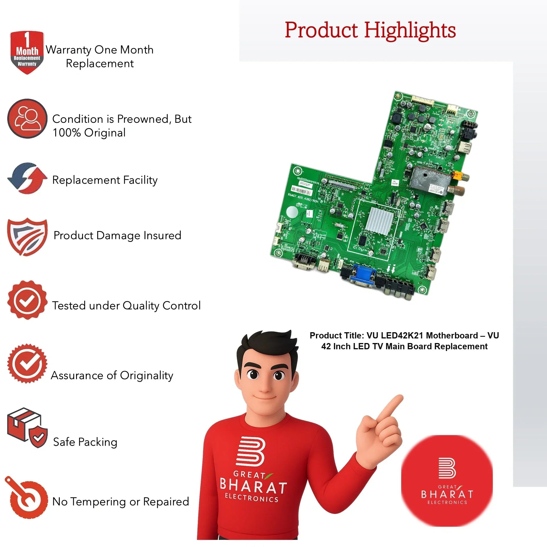 VU LED42K21 Motherboard – VU 42 Inch LED TV Main Board Replacement - Great Bharat Electronics