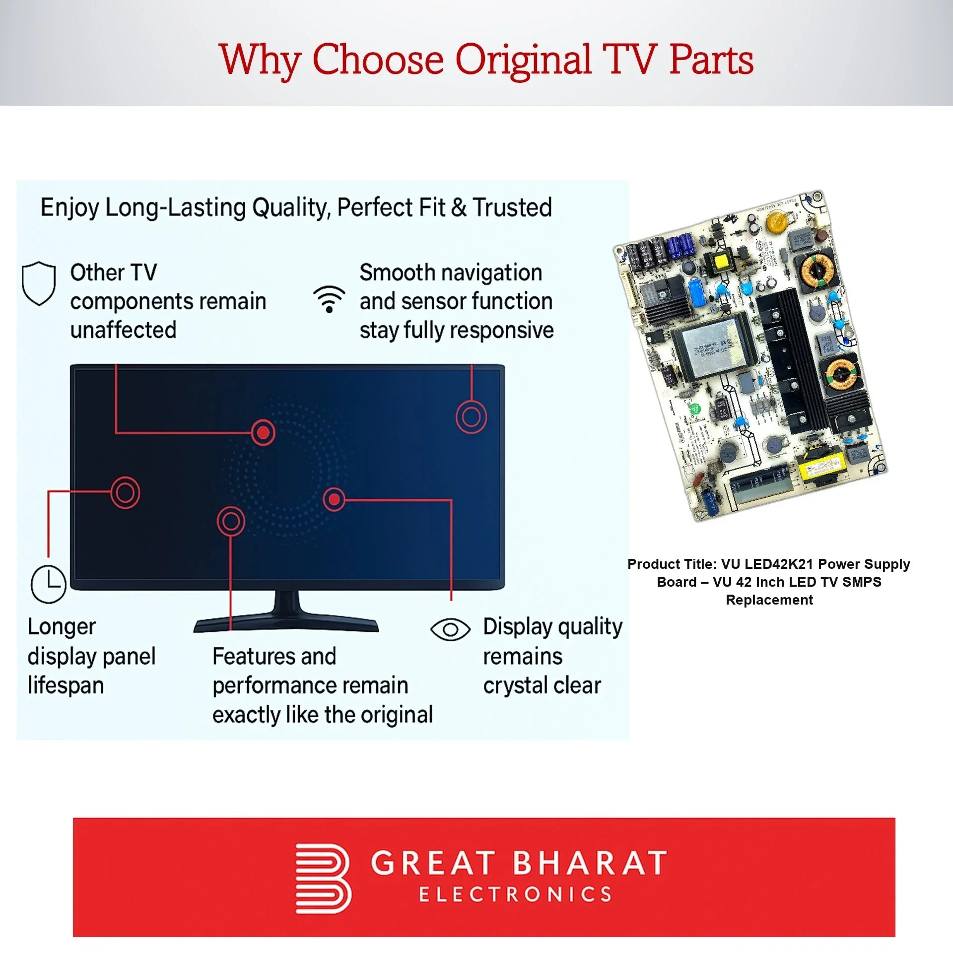 VU LED42K21 Power Supply Board – VU 42 Inch LED TV SMPS Replacement - Great Bharat Electronics