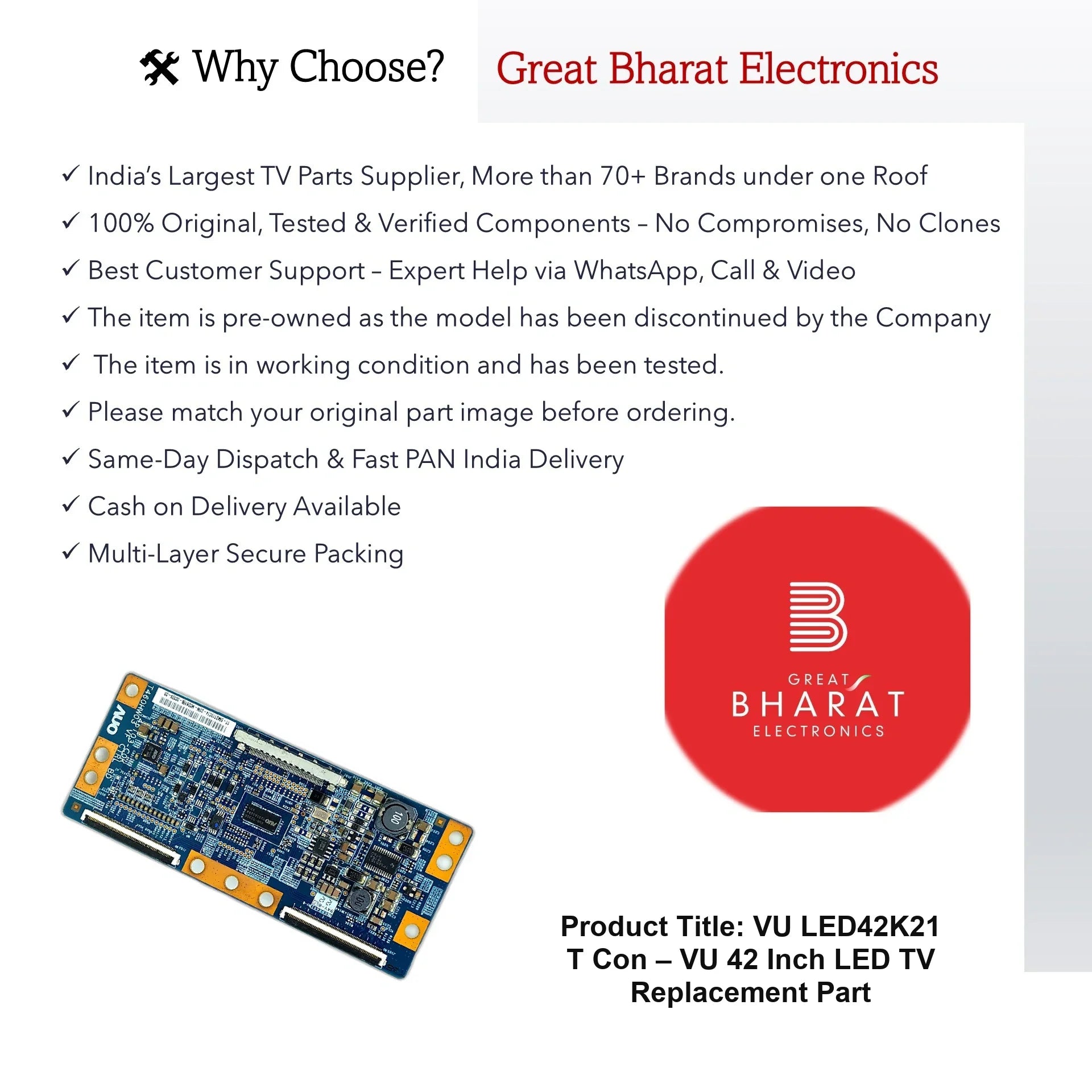 VU LED42K21 T-Con Board – VU 42 Inch LED TV Replacement Part - Great Bharat Electronics