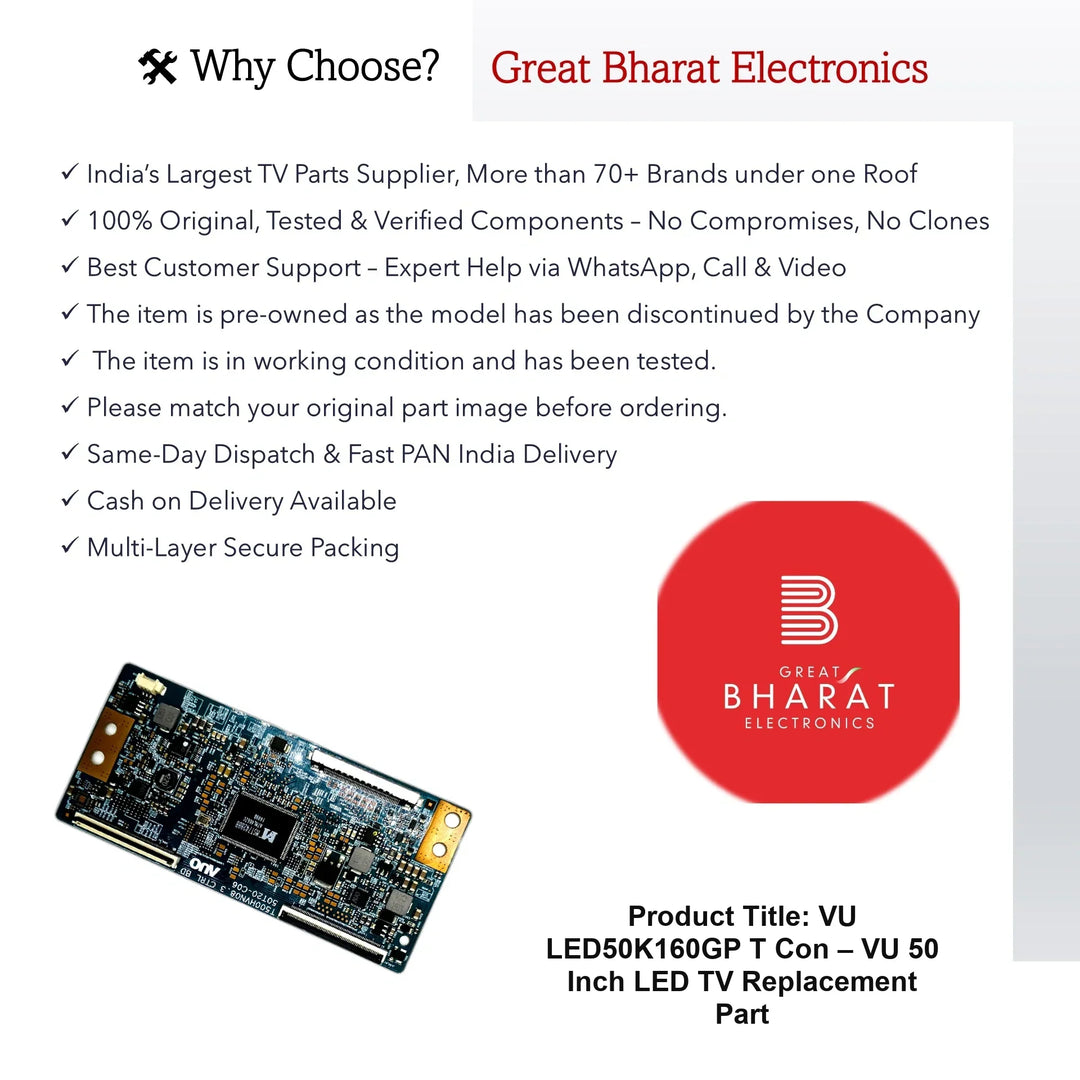 VU LED50K160GP T-Con Board – VU 50 Inch LED TV Replacement Part - Great Bharat Electronics