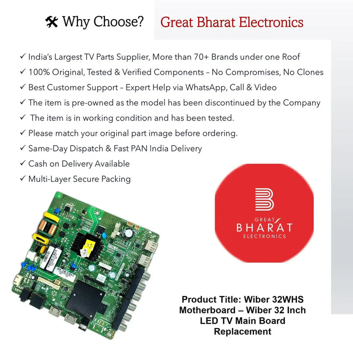 Wiber 32WHS Motherboard – Wiber 32 Inch LED TV Main Board Replacement - Great Bharat Electronics