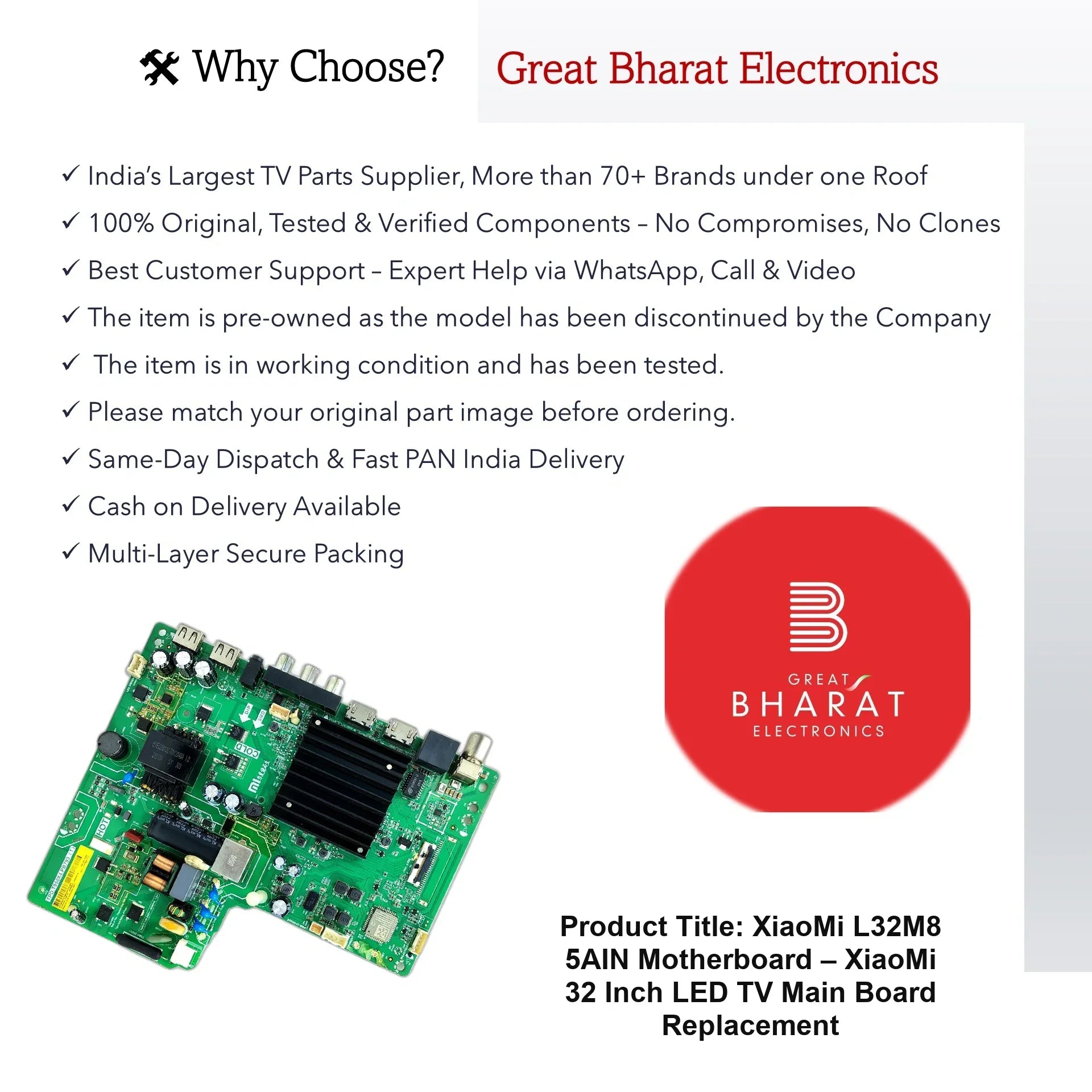XiaoMi L32M8-5AIN Motherboard – XiaoMi 32 Inch LED TV Main Board Replacement - Great Bharat Electronics