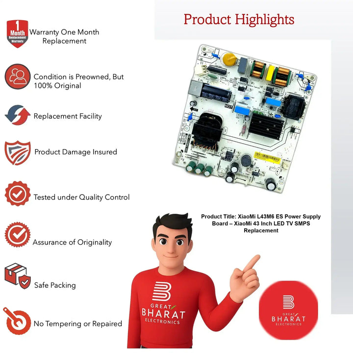 XiaoMi L43M6-ES Power Supply Board – XiaoMi 43 Inch LED TV SMPS Replacement - Great Bharat Electronics