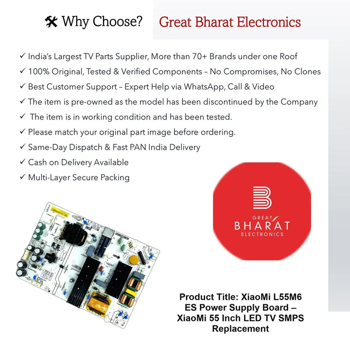 XiaoMi L55M6-ES Power Supply Board – XiaoMi 55 Inch LED TV SMPS Replacement - Great Bharat Electronics